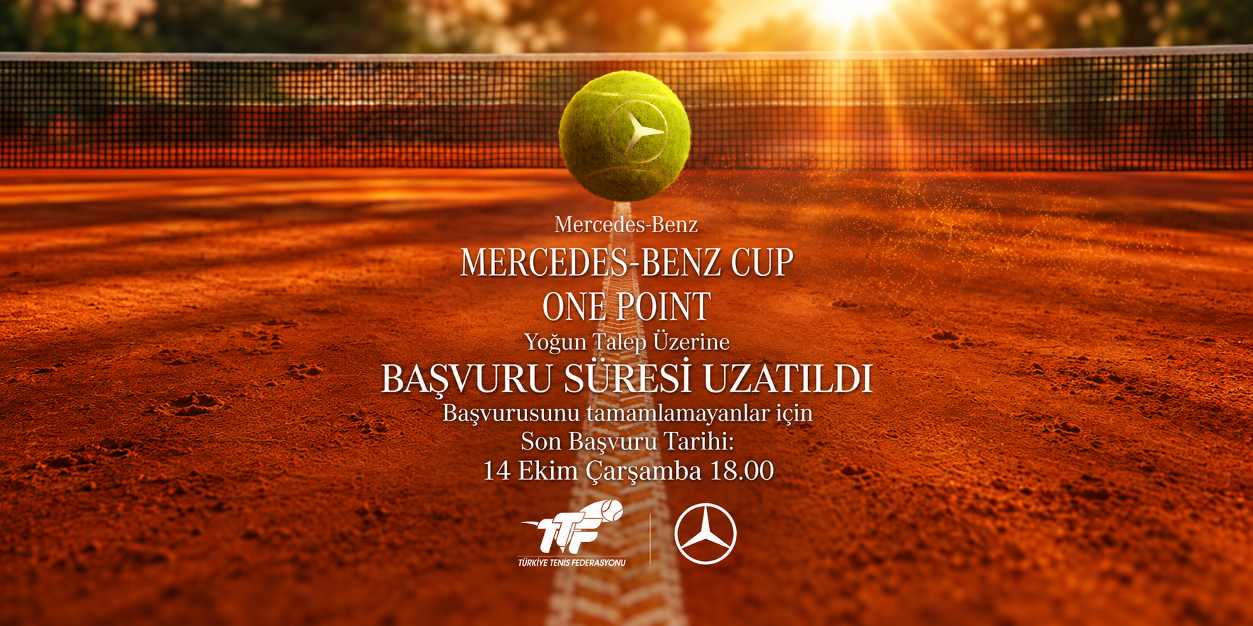 Türkiye Tenis Federasyonu ve Mercedes-Benz Otomotiv iş birliğiyle, 17-18 Ekim 2026 tarihlerinde TTF İstanbul Tenis Eğitim Merkezi’nde gerçekleştirilecek Mercedes-Benz Cup One Point turnuvasının başvuru süresi, yoğun talep üzerine uzatılmıştır.