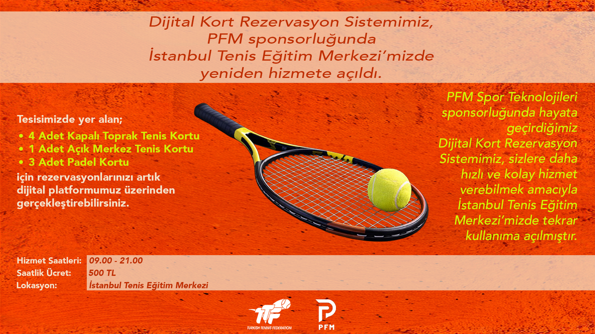 Dijital Kort Rezervasyon Sistemimiz TTF İstanbul Tenis Eğitim Merkezi'nde Yeniden Hizmete Açıldı