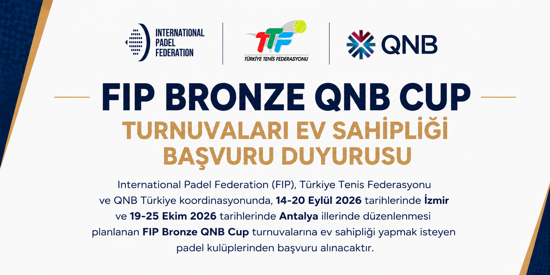 FIP Bronze QNB Cup Turnuvaları Ev Sahipliği Başvuru Duyurusu